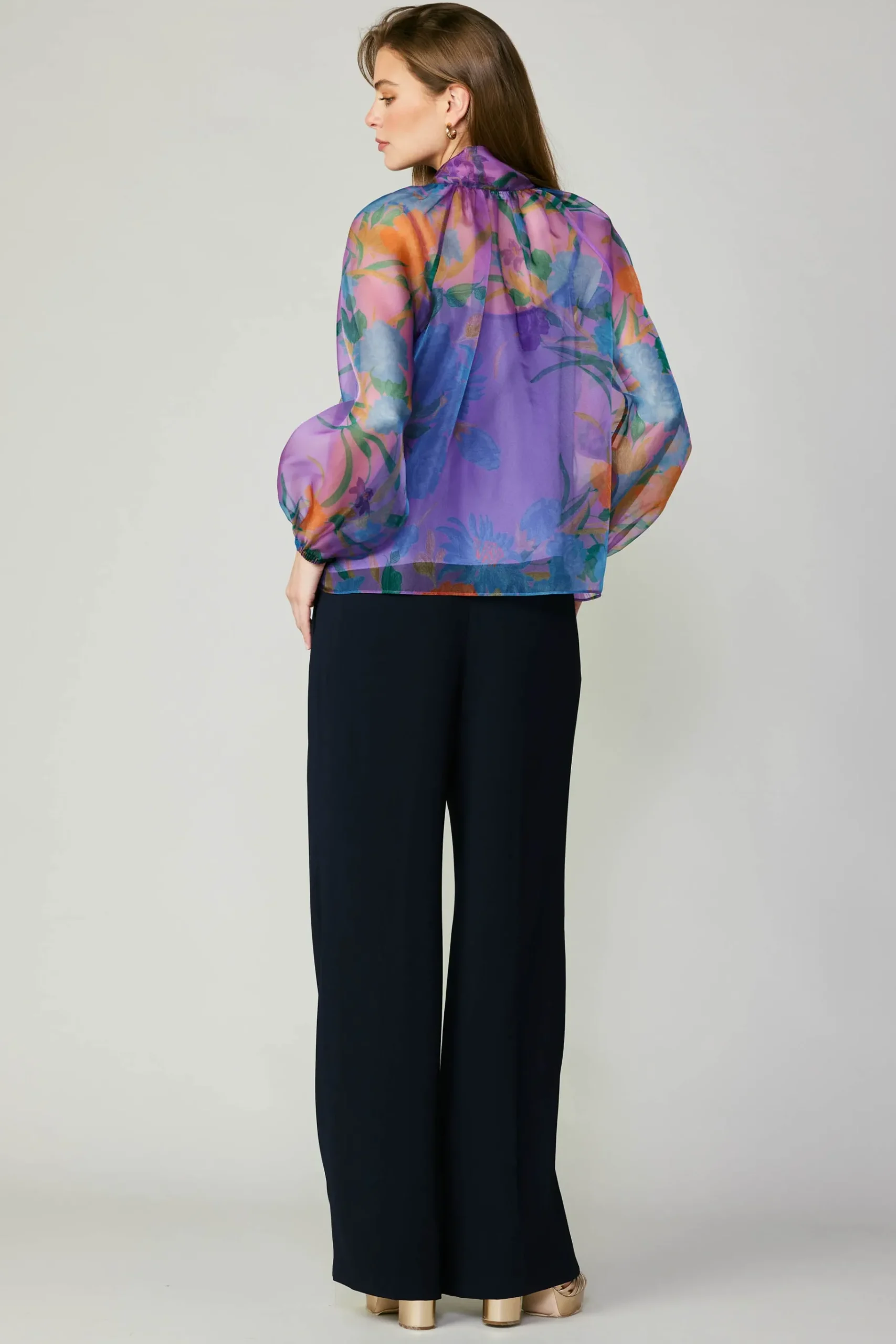 Discount Floral Organza Blouse Women Long Sleeve Tops