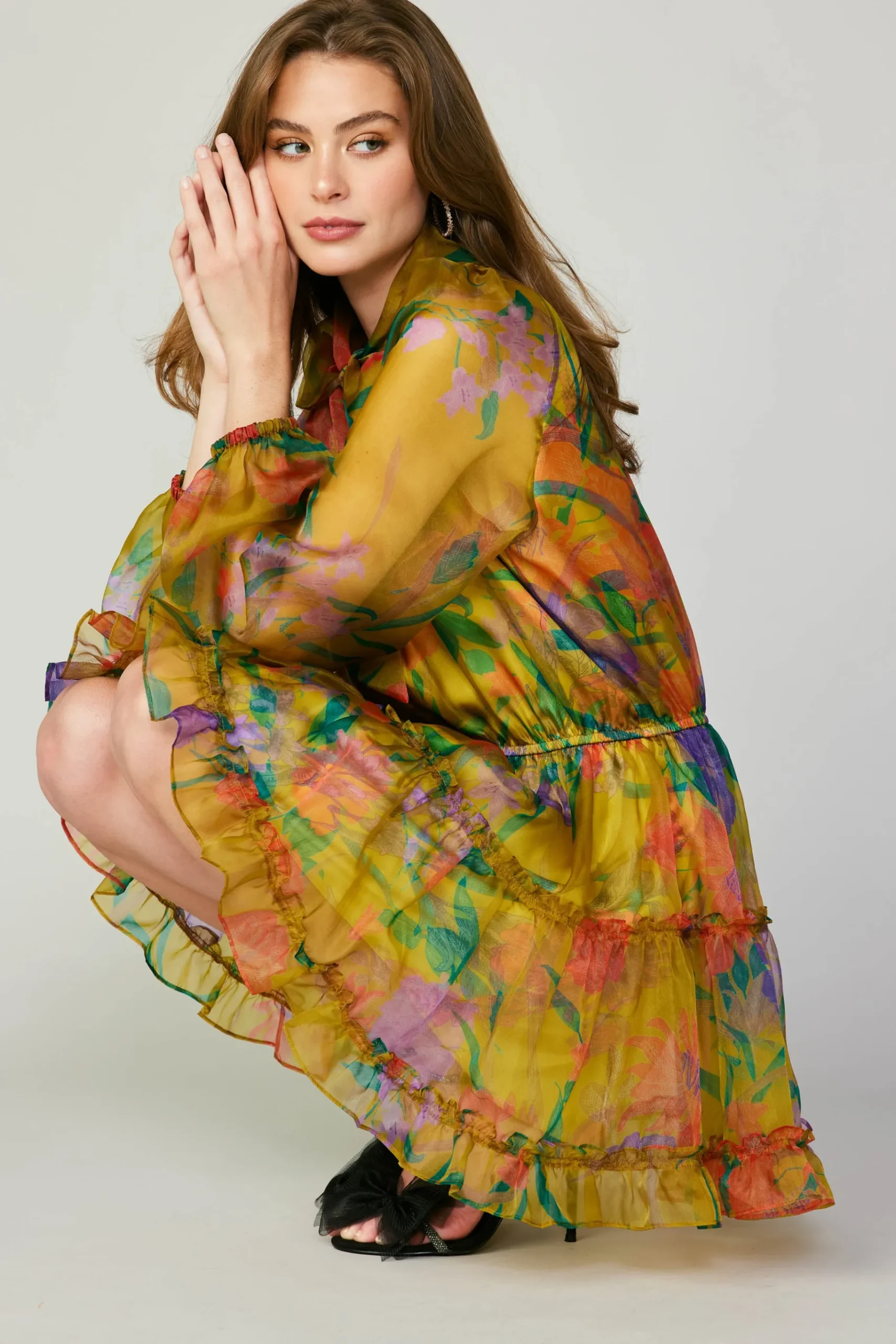 Clearance Floral Organza Mini Dress Women Mini Dresses