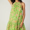 New Floral Patterned Halter Mini Dress Women Mini Dresses