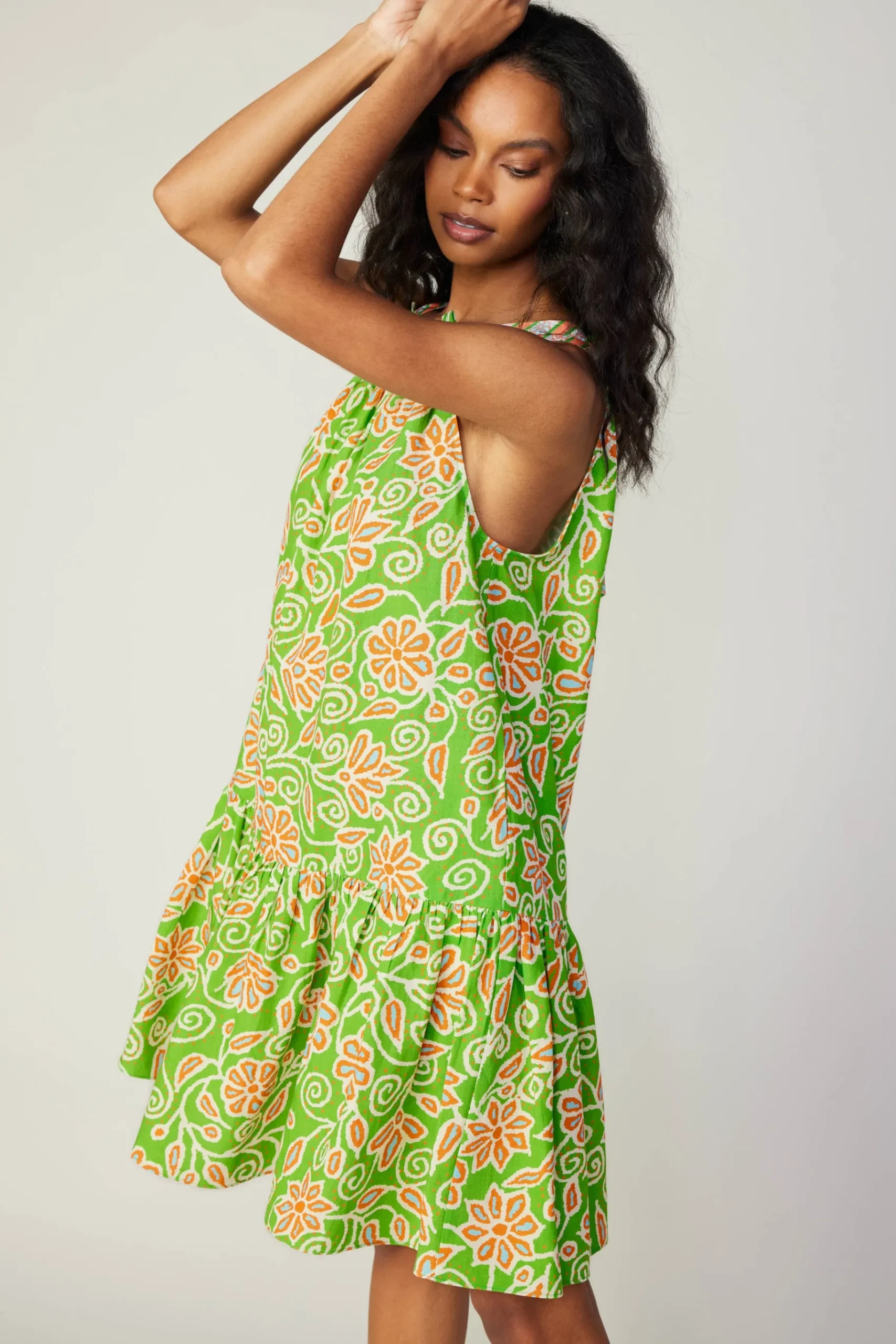 New Floral Patterned Halter Mini Dress Women Mini Dresses