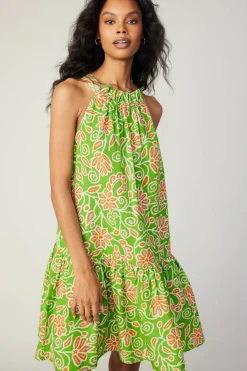 New Floral Patterned Halter Mini Dress Women Mini Dresses