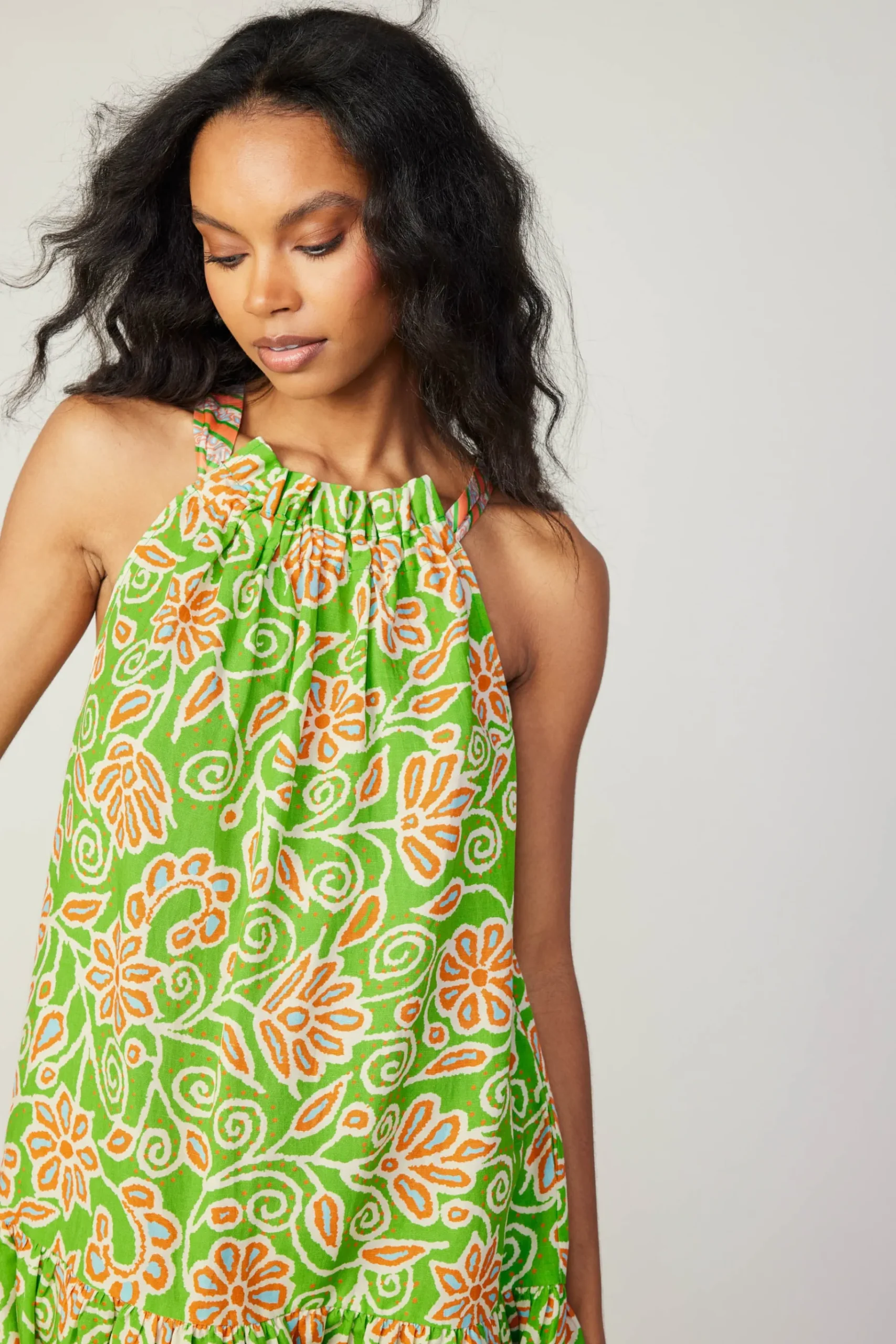 New Floral Patterned Halter Mini Dress Women Mini Dresses