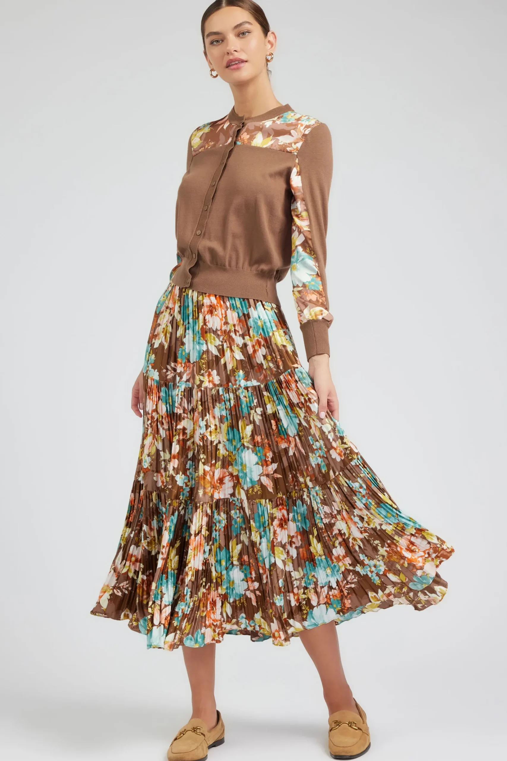 Sale Floral Pleated Midi Skirt Women Skirts