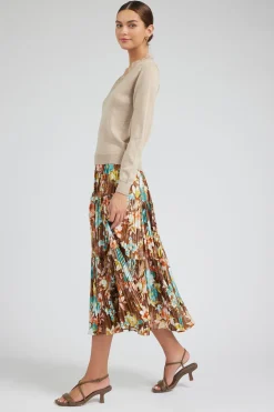 Sale Floral Pleated Midi Skirt Women Skirts