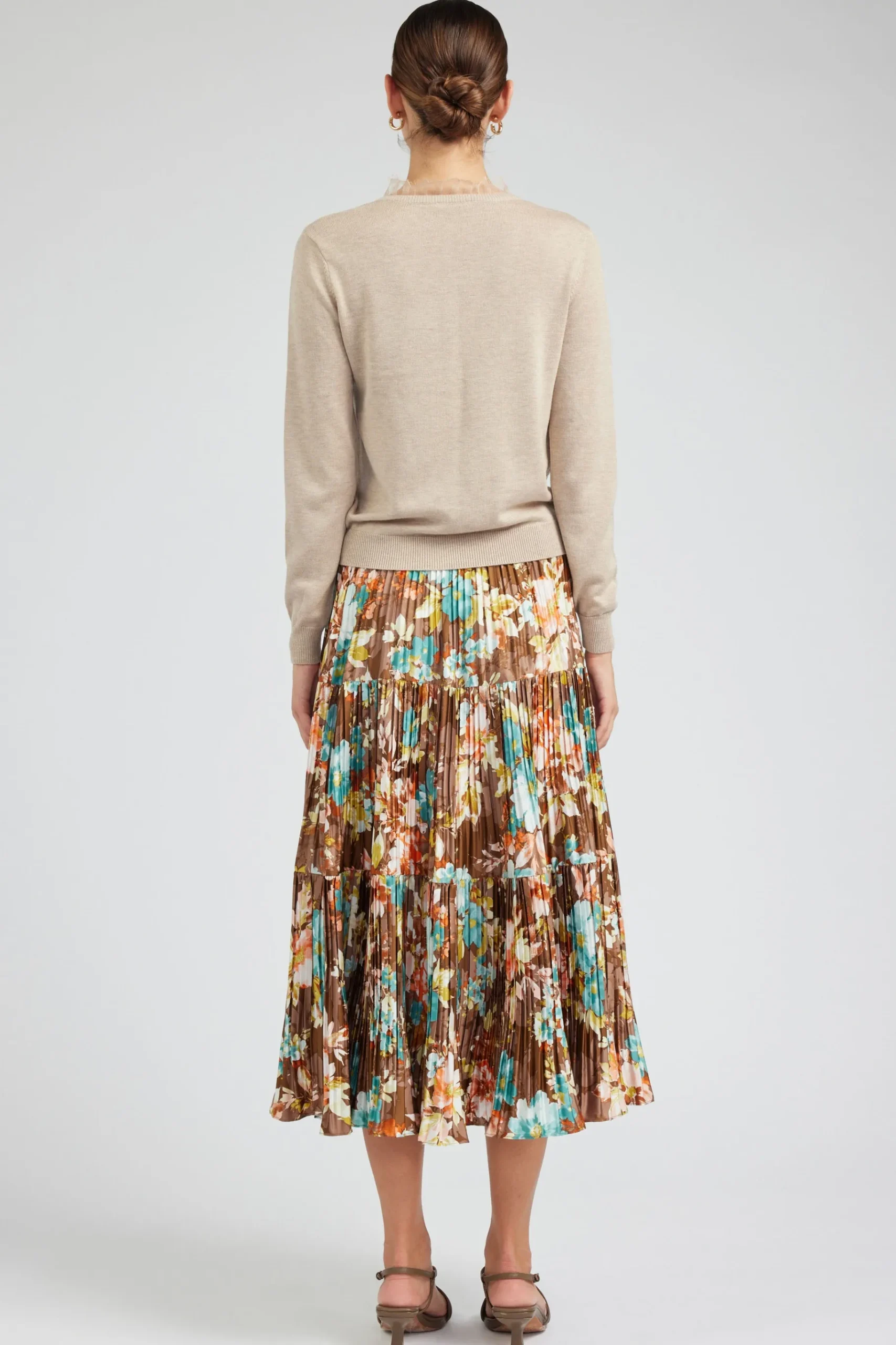 Sale Floral Pleated Midi Skirt Women Skirts