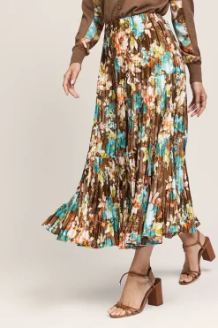 Sale Floral Pleated Midi Skirt Women Skirts