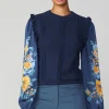 Discount Floral Print Contrast Sweater Top Women Sweaters
