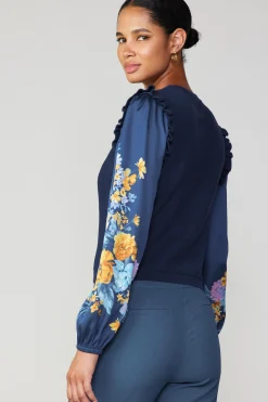 Discount Floral Print Contrast Sweater Top Women Sweaters