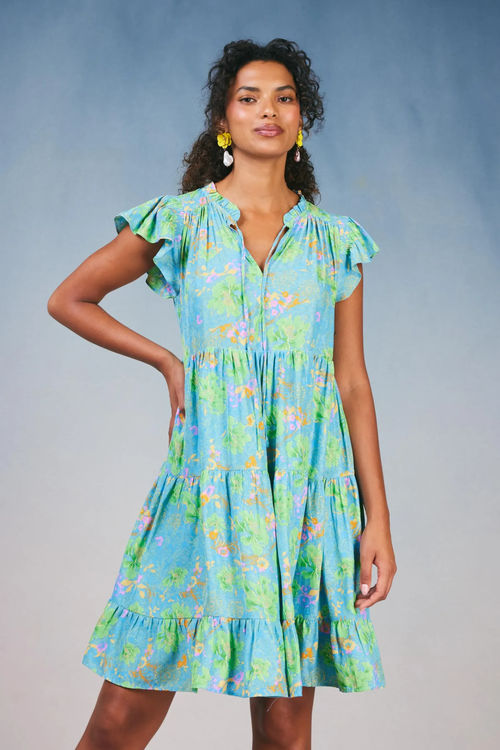 Online Floral Print Tiered Mini Dress Women Mini Dresses