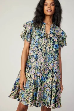 Clearance Flutter Sleeve Floral Print Dress Women Mini Dresses