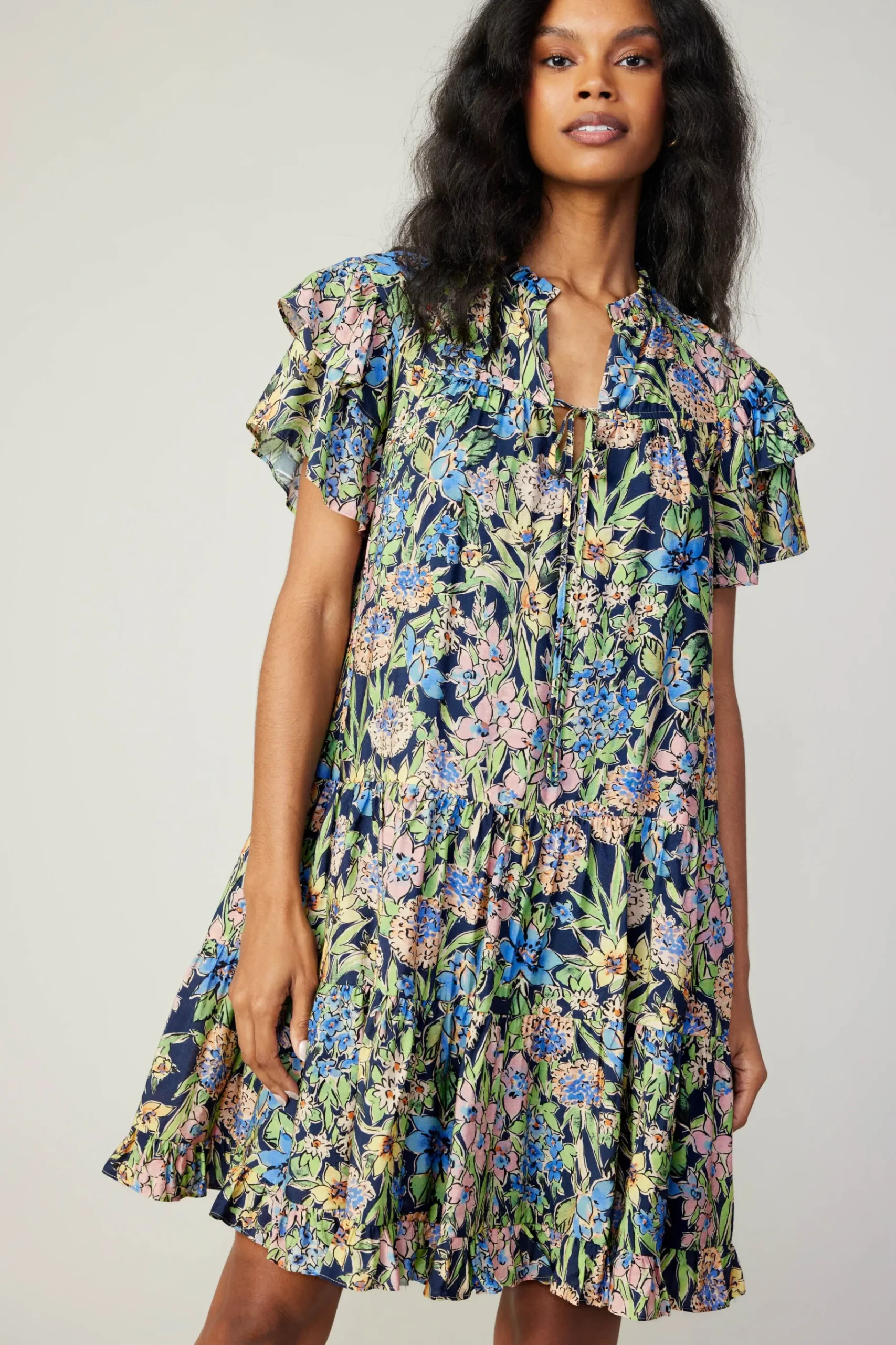 Clearance Flutter Sleeve Floral Print Dress Women Mini Dresses