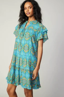 Outlet Flutter Sleeve Geo Print Dress Women Mini Dresses