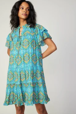Outlet Flutter Sleeve Geo Print Dress Women Mini Dresses