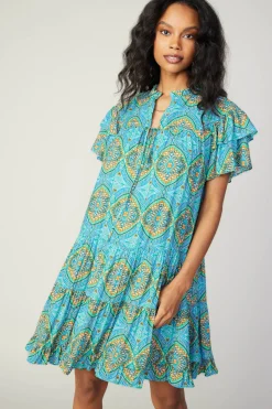 Outlet Flutter Sleeve Geo Print Dress Women Mini Dresses