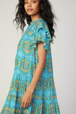 Outlet Flutter Sleeve Geo Print Dress Women Mini Dresses