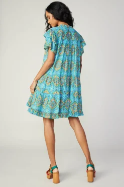 Outlet Flutter Sleeve Geo Print Dress Women Mini Dresses