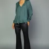 Sale Gathered Bow Tie Blouse Women Long Sleeve Tops