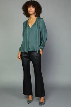 Sale Gathered Bow Tie Blouse Women Long Sleeve Tops