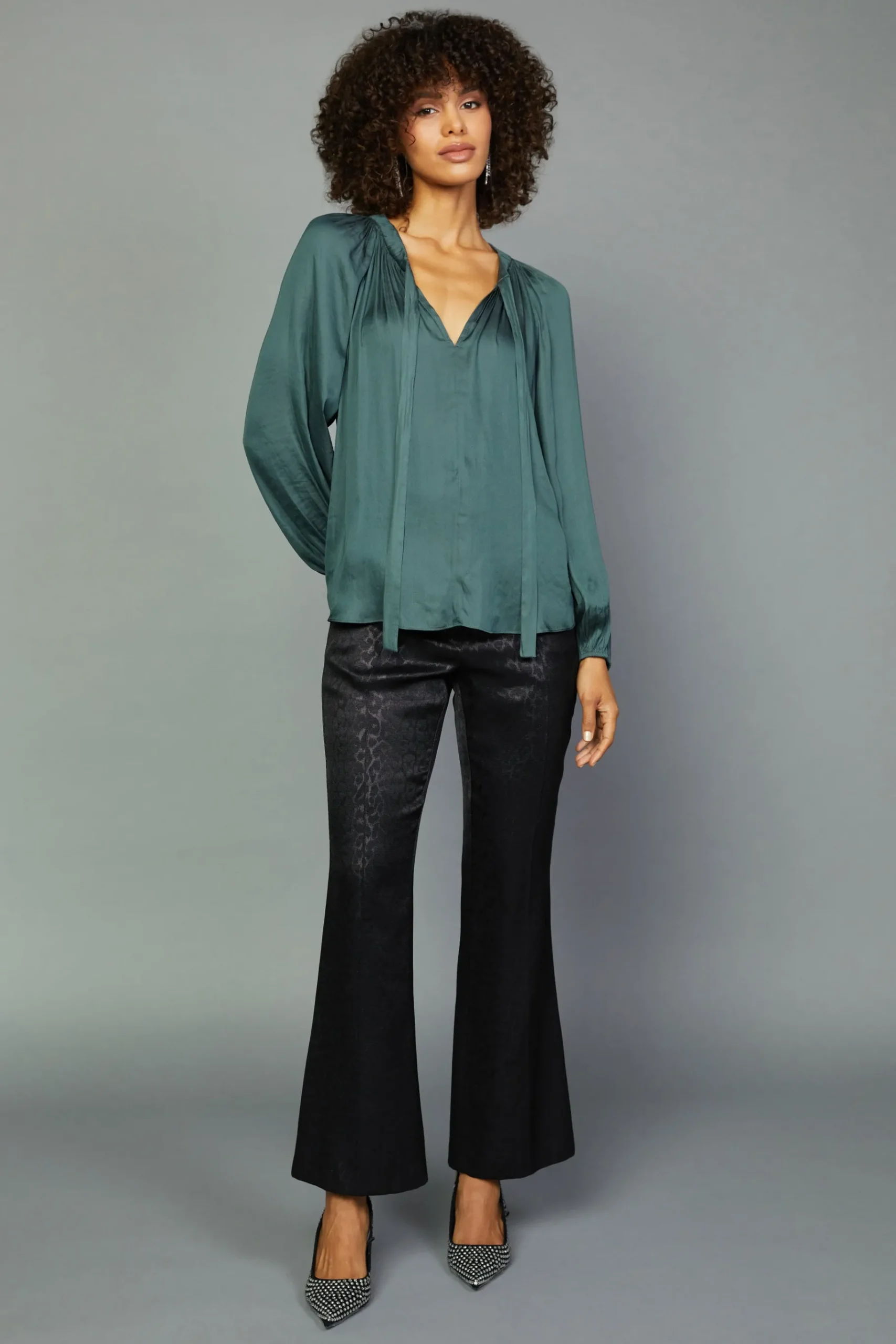 Sale Gathered Bow Tie Blouse Women Long Sleeve Tops