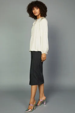 Online Gathered Bow Tie Blouse Women Long Sleeve Tops