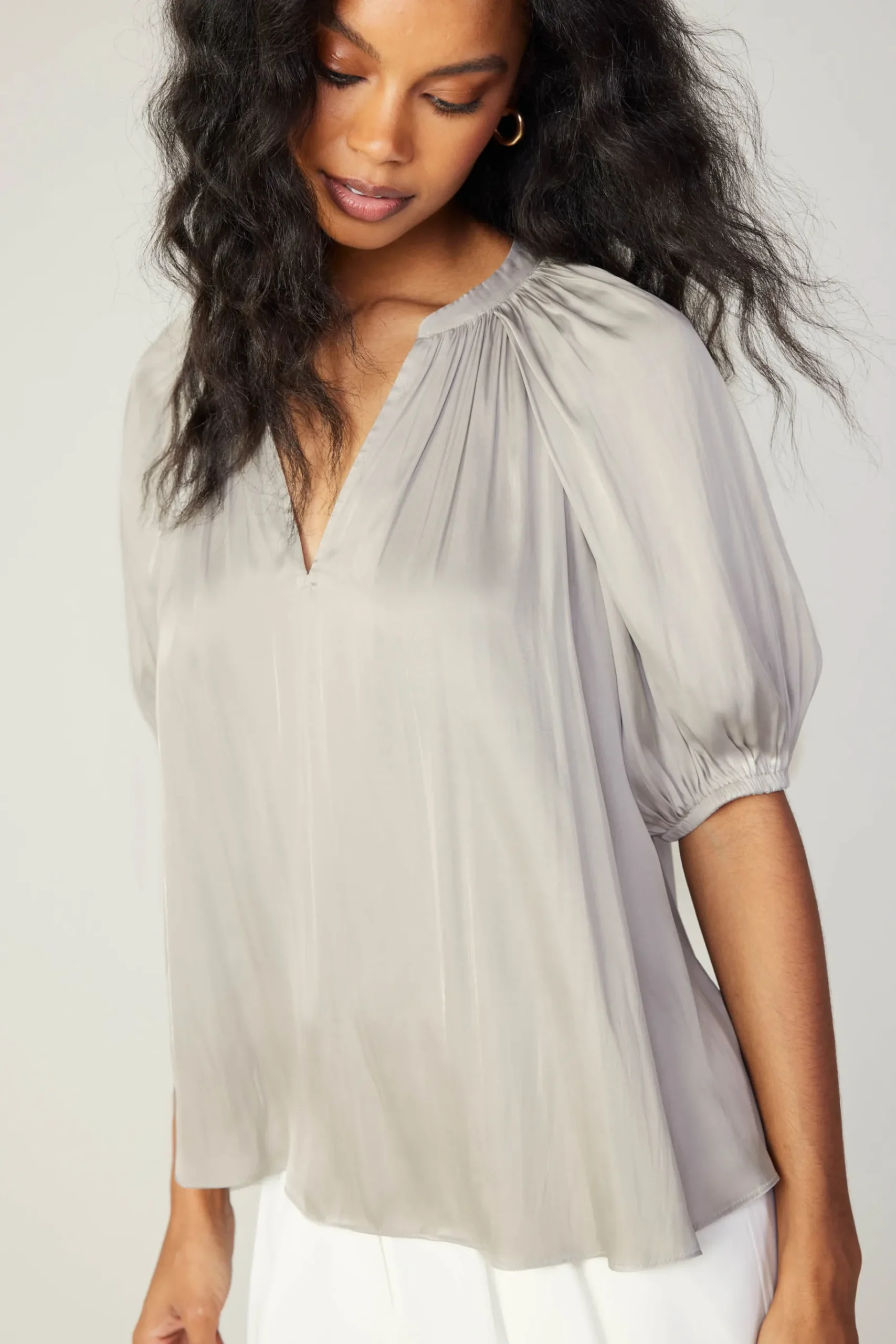 Hot Gathered Neckline Blouse Women Short Sleeve Tops