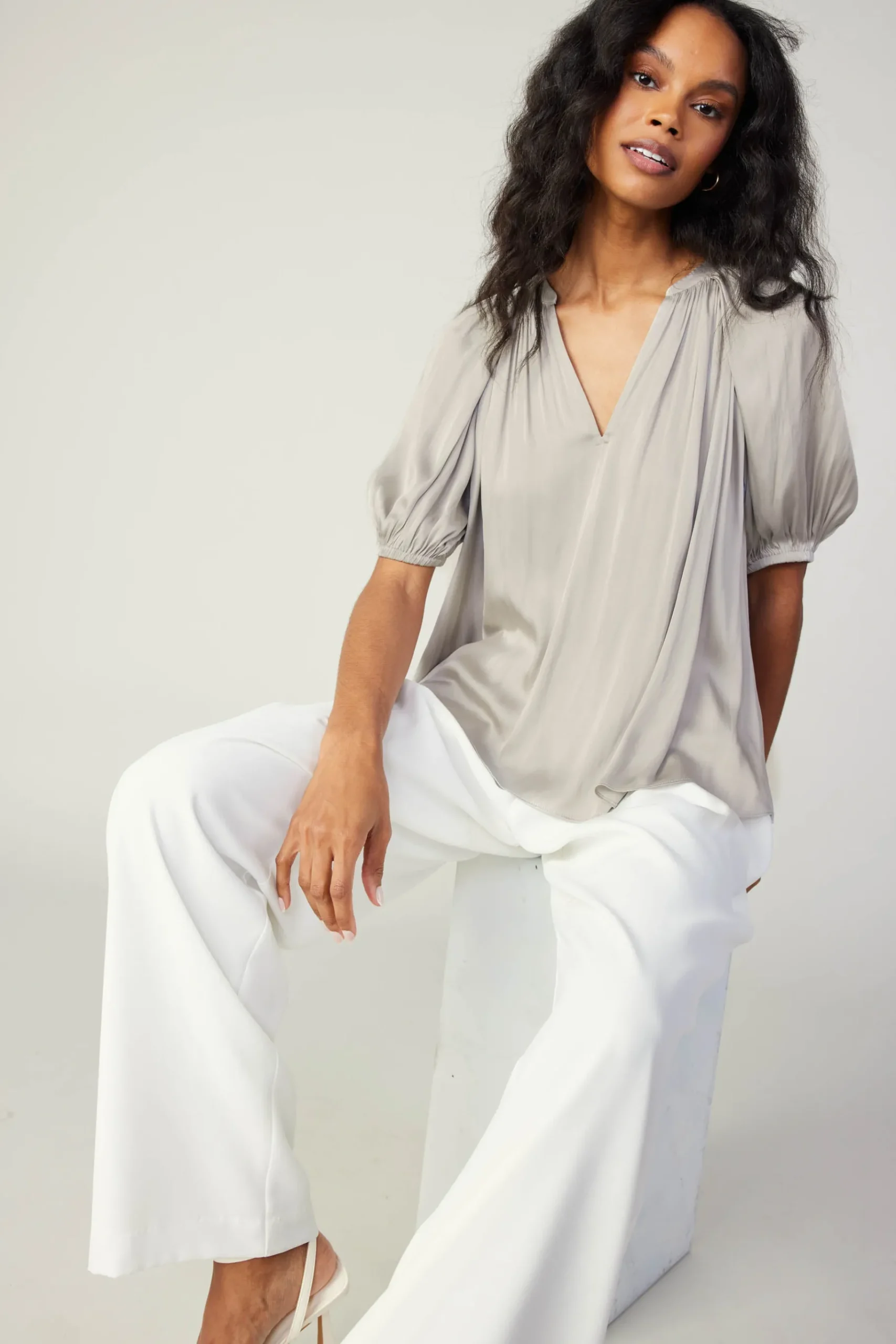 Hot Gathered Neckline Blouse Women Short Sleeve Tops
