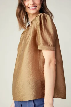 Online Gathered Sleeve Blouse Women Short Sleeve Tops