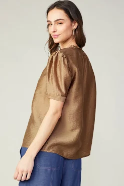Online Gathered Sleeve Blouse Women Short Sleeve Tops