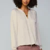 Hot Gathered Split Neck Blouse Women Long Sleeve Tops