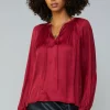 Outlet Gathered Splitneck Blouse Women Long Sleeve Tops