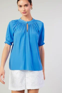 Sale Gathered Yoke Blouse Women Short Sleeve Tops
