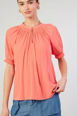 Clearance Gathered Yoke Blouse Women Short Sleeve Tops