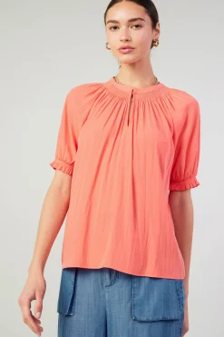 Clearance Gathered Yoke Blouse Women Short Sleeve Tops