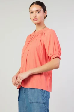 Clearance Gathered Yoke Blouse Women Short Sleeve Tops