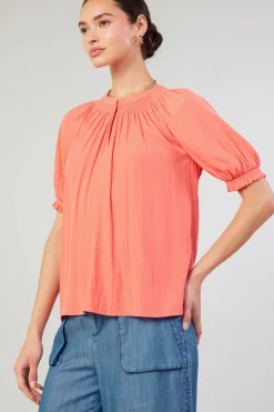 Clearance Gathered Yoke Blouse Women Short Sleeve Tops