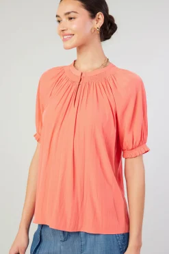 Clearance Gathered Yoke Blouse Women Short Sleeve Tops