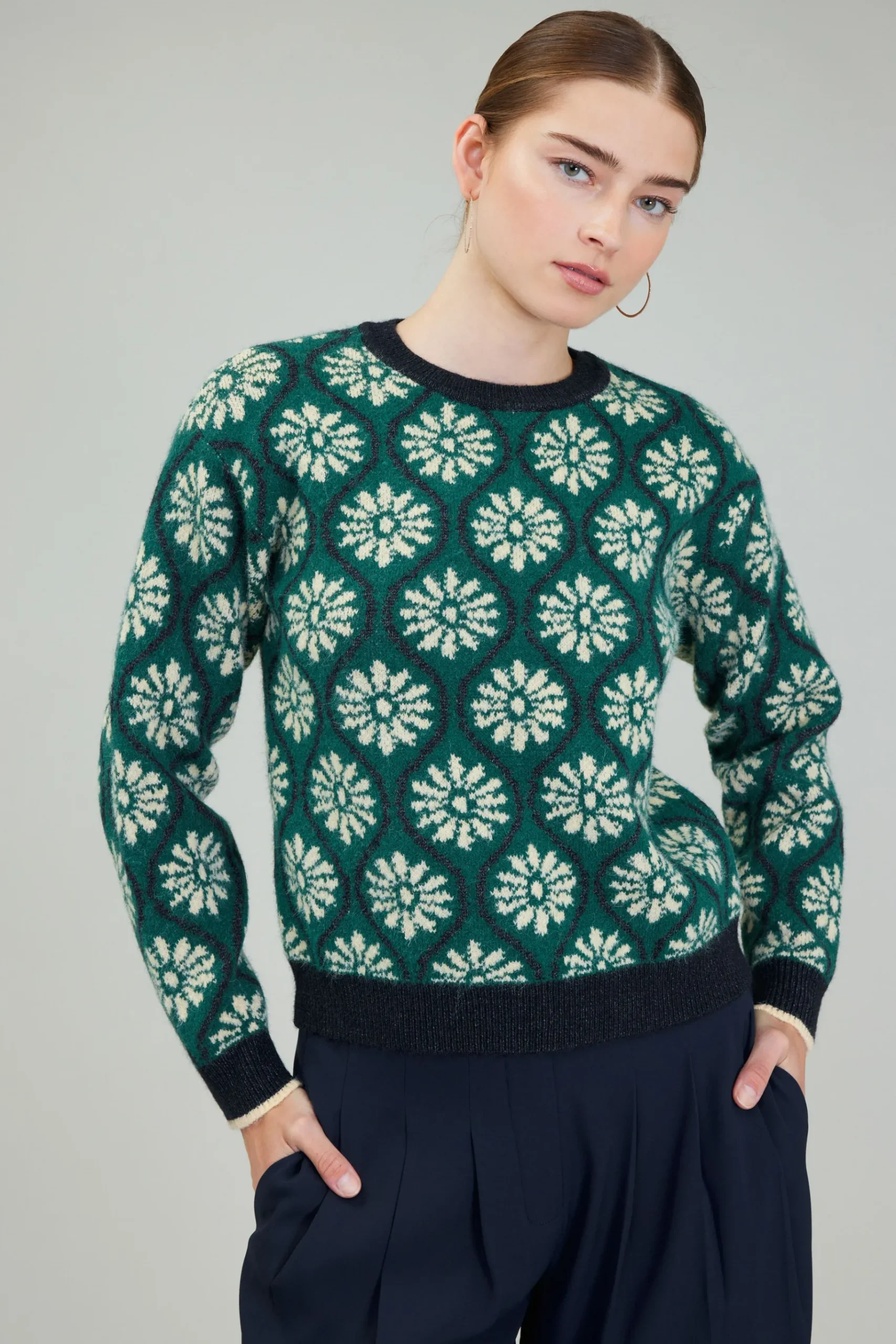 Clearance Geo Floral Pullover Sweater Women Knitwear | Long Sleeve Tops