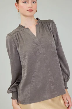 Outlet Glimmer Smocked Cuff Blouse Women Long Sleeve Tops