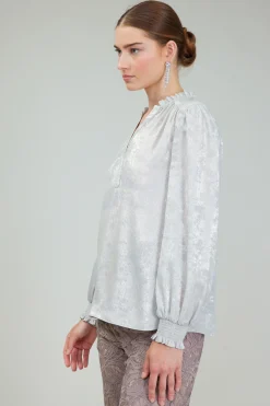 Best Glimmer Smocked Cuff Blouse Women Long Sleeve Tops