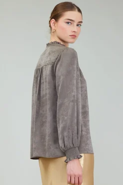 Outlet Glimmer Smocked Cuff Blouse Women Long Sleeve Tops