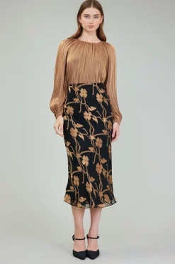 Best Gold Floral Midi Skirt Women Skirts