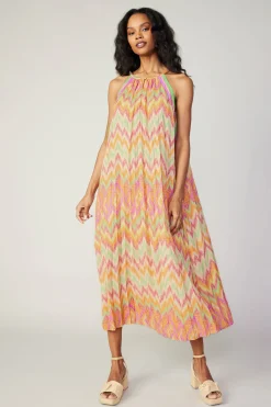 Clearance Gradient Chevron Midi Dress Women Midi Dresses