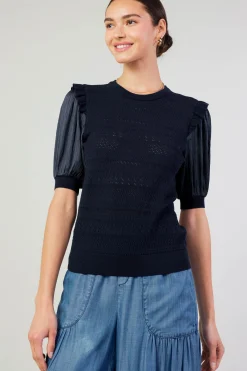 Hot Half Sleeve Contrast Top Women Knitwear | Short Sleeve Tops