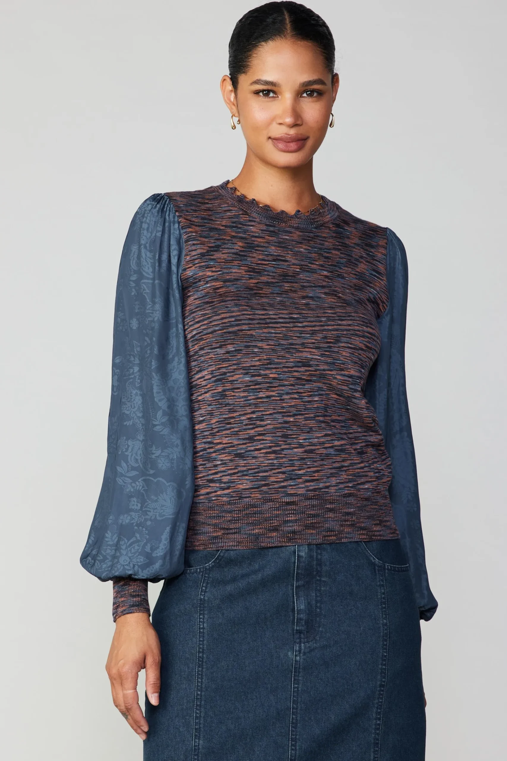 Sale Heather Contrast Sweater Top Women Long Sleeve Tops | Sweaters