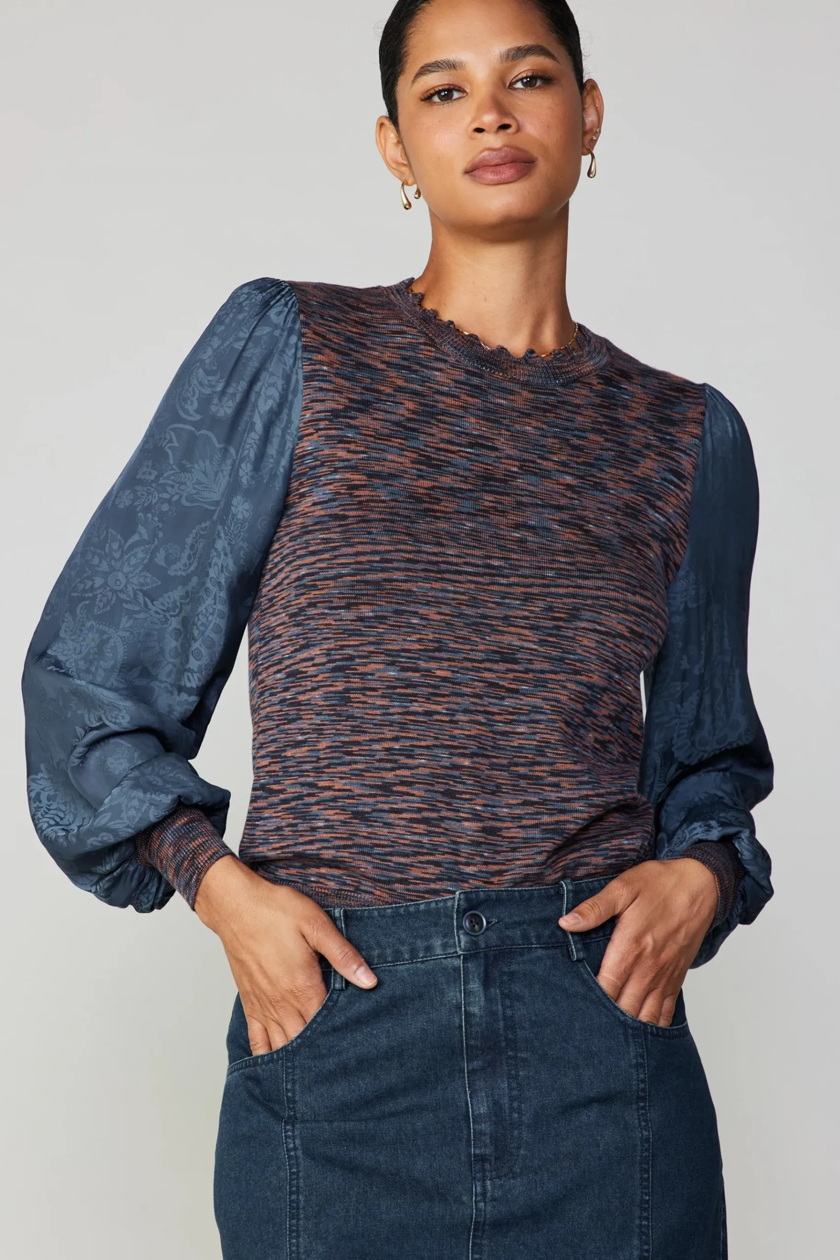 Sale Heather Contrast Sweater Top Women Long Sleeve Tops | Sweaters