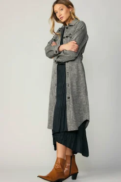 Best Houndstooth Long Shacket Coat Women Coats & Jackets
