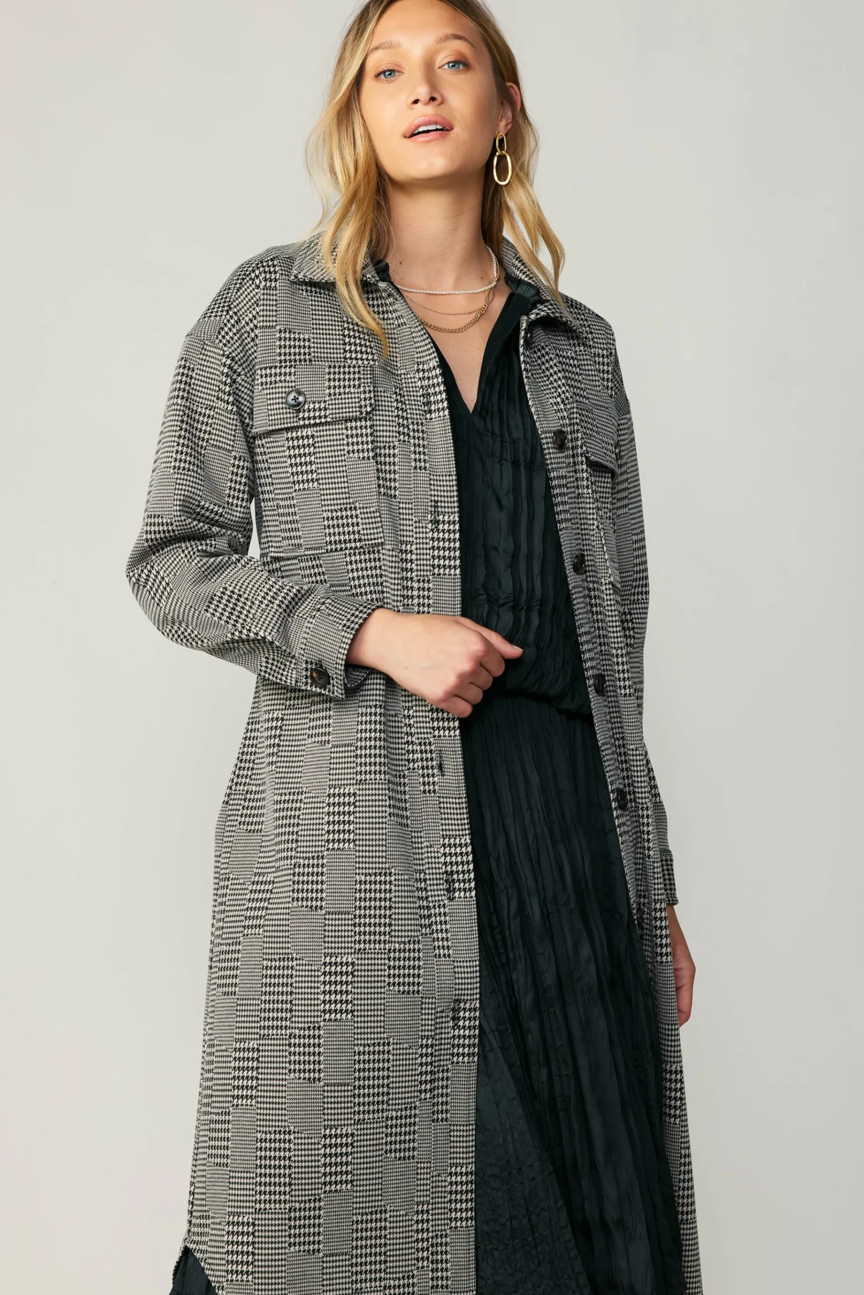 Best Houndstooth Long Shacket Coat Women Coats & Jackets