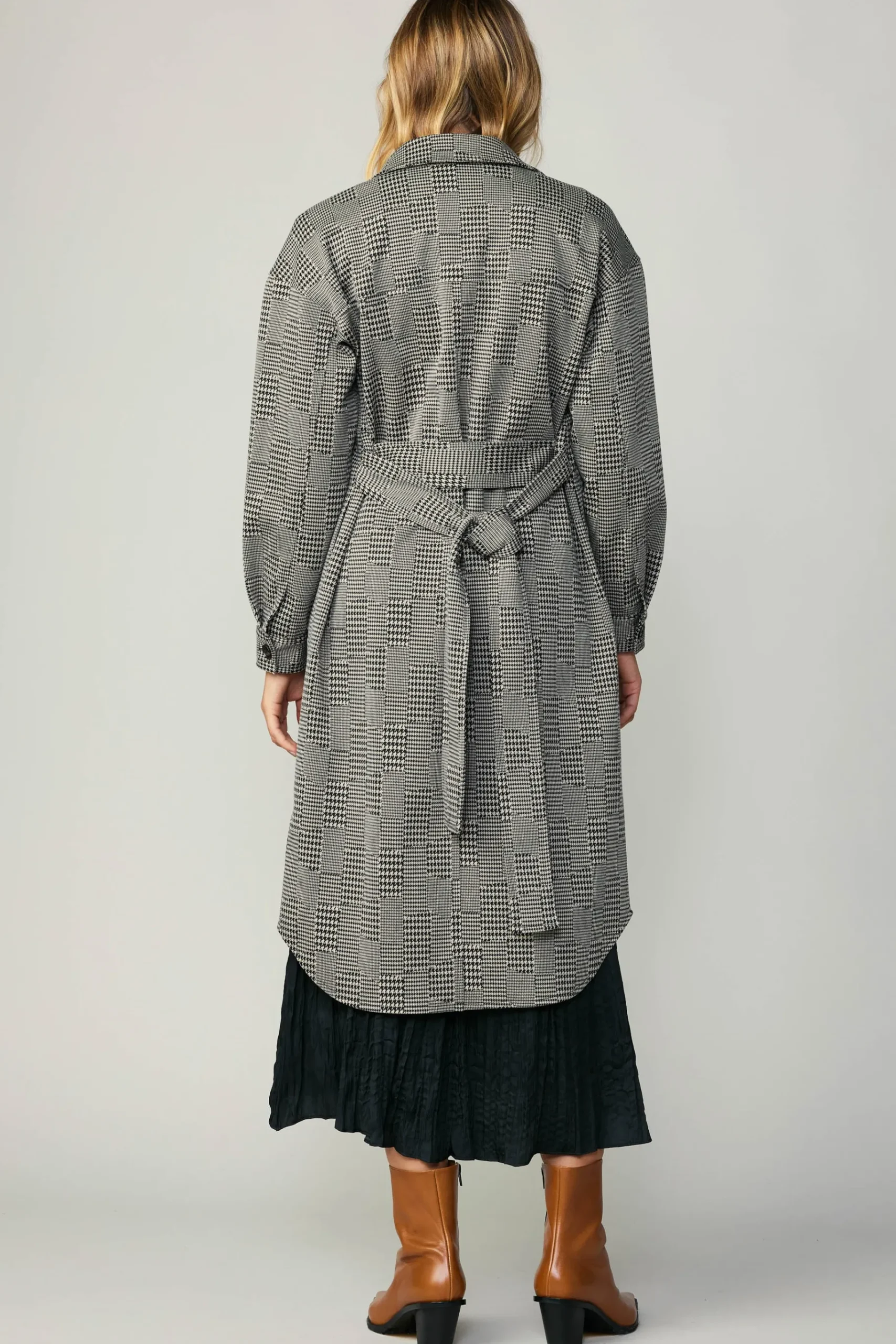 Best Houndstooth Long Shacket Coat Women Coats & Jackets