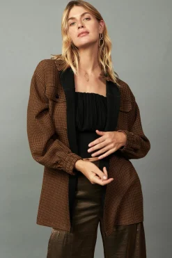 Online Houndstooth Oversized Jacket Women Coats & Jackets