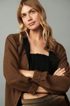 Online Houndstooth Oversized Jacket Women Coats & Jackets